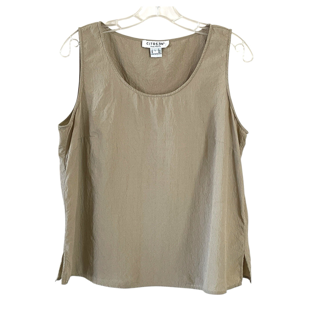 CITRON SANTA MONICA Womens Size Large Tan 100% Silk Pullover Sleeveless Tank Top
